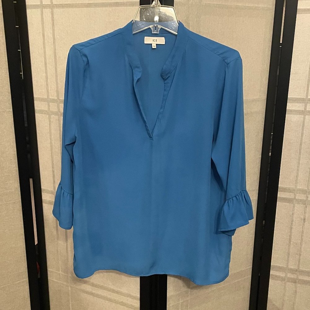 NSR Blue Polyester Blouse With Bell Sleeves
